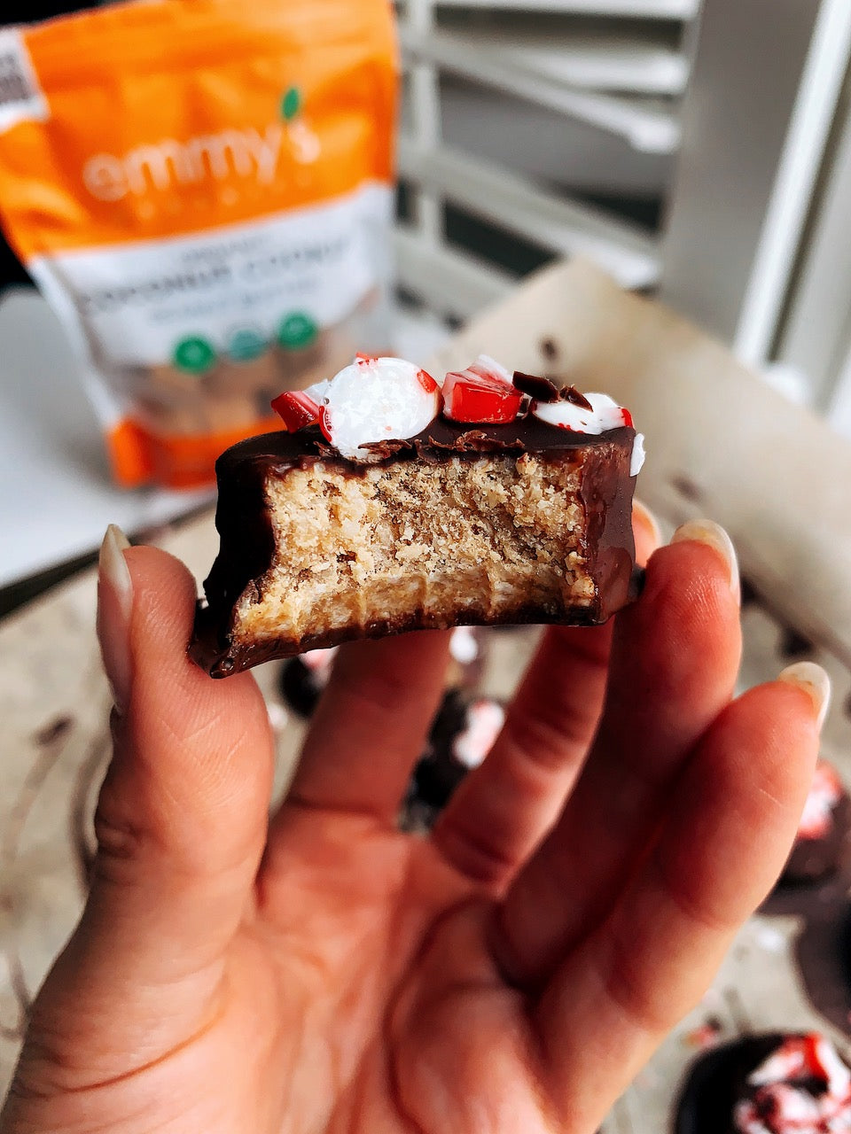Chocolate-Covered Peanut Butter Peppermint Bites | Emmy's Organics