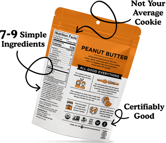 image of the back of the package, Not Your Average Cookie, 7-9 Simple Ingredients, Certifiably Good