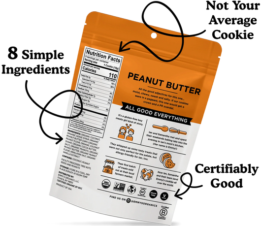 image of the back of the package, Not Your Average Cookie, 8 Simple Ingredients, Certifiably Good